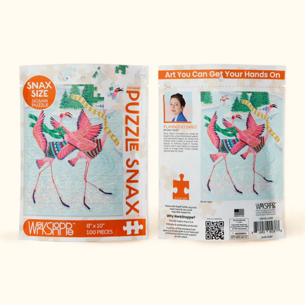 Ice Skating Flamingo Snax Size Puzzle, 100 pc - Freshie & Zero Studio Shop