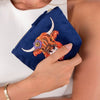 Velvet Embroidered Zip Pouch - Highland Cow - Freshie & Zero Studio Shop