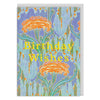 Bright orange floral birthday wishes greeting card by Ohh Deer with neon accents and colorful floral design.