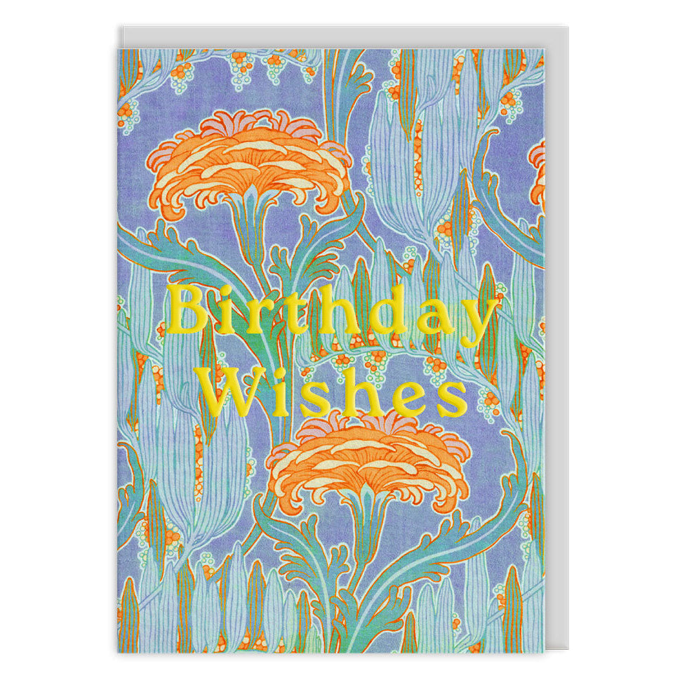 Bright orange floral birthday wishes greeting card by Ohh Deer with neon accents and colorful floral design.
