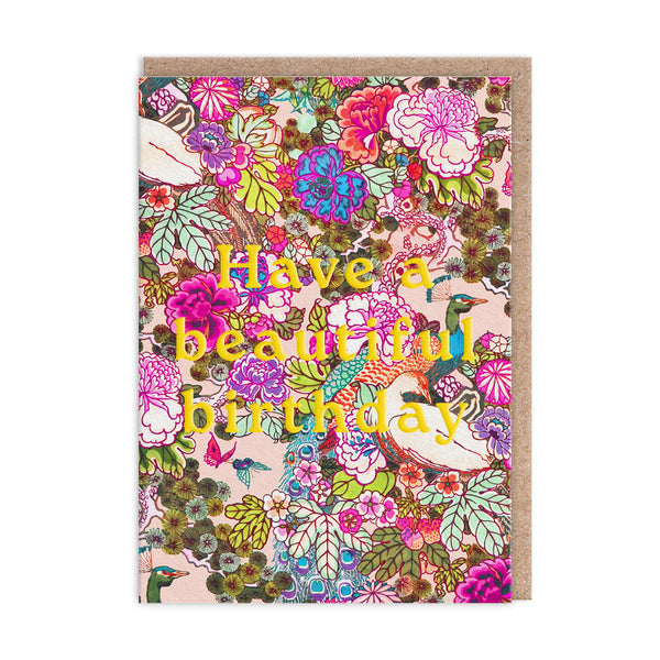 Neon Floral Peacock Floral Greeting Card (12597) - Freshie & Zero Studio Shop