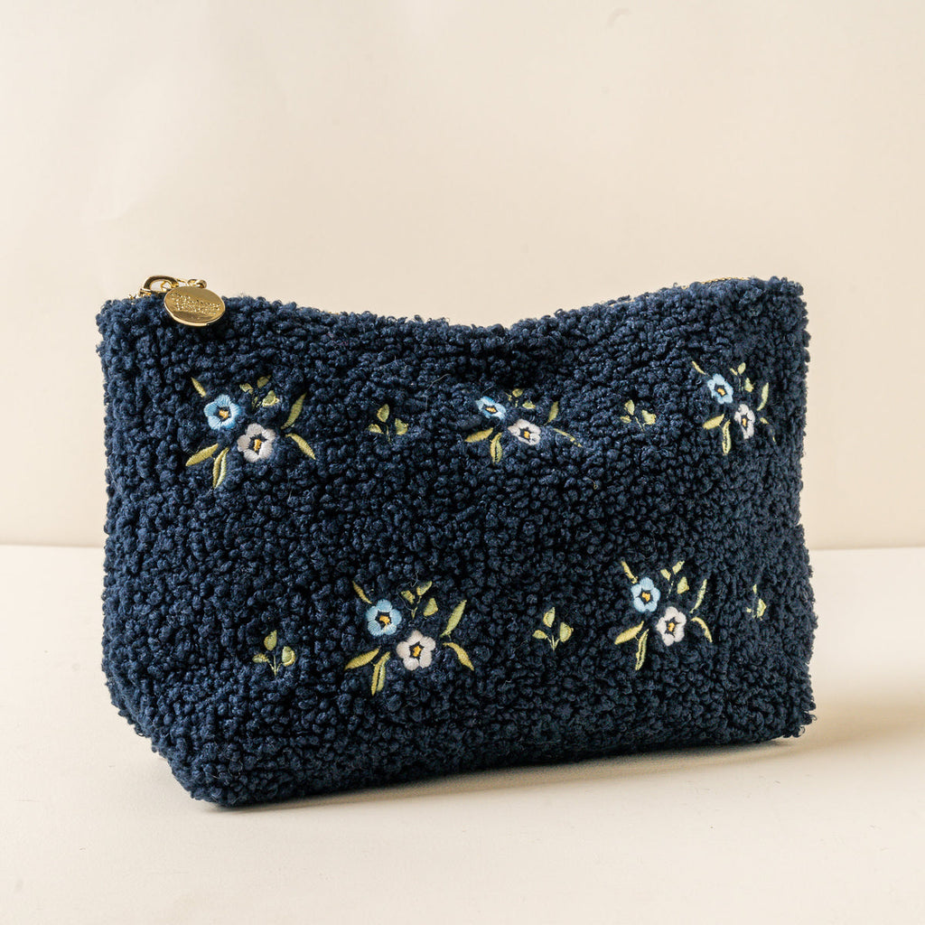 Teddy Zippered Pouch - Dainty Floral Navy - Freshie & Zero Studio Shop