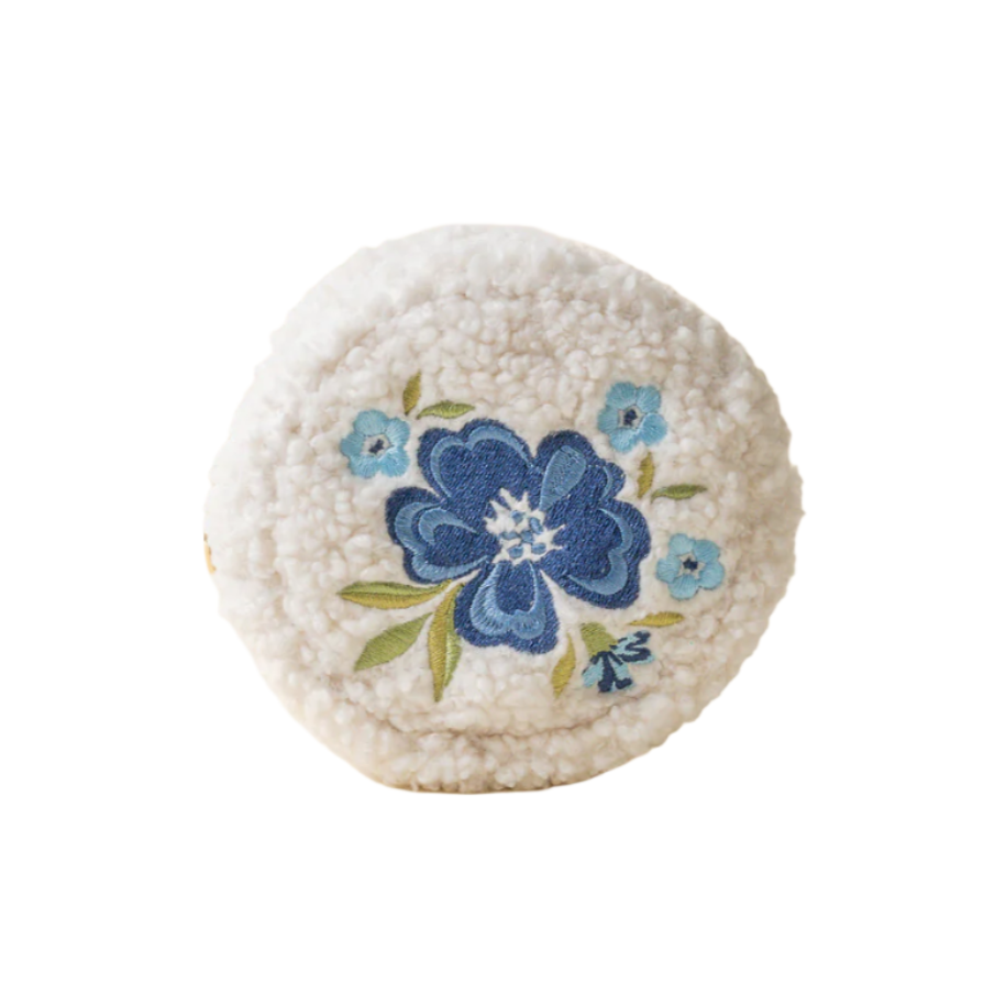 Teddy Pouch - Circle Blue Floral on White - Freshie & Zero Studio Shop