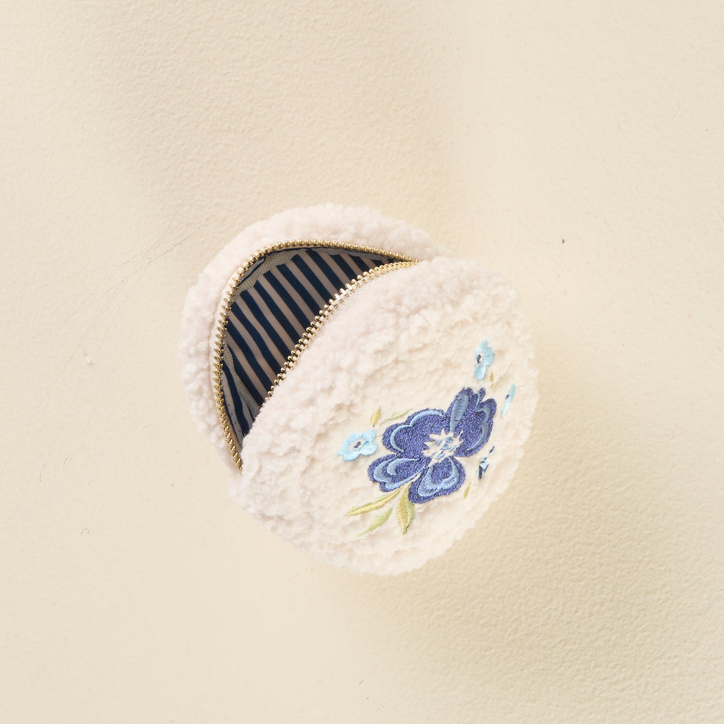 Teddy Pouch - Circle Blue Floral on White - Freshie & Zero Studio Shop