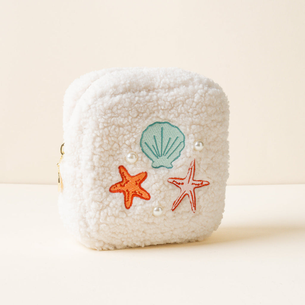 Square Teddy Pouch - Seashells + Pearls - Freshie & Zero Studio Shop