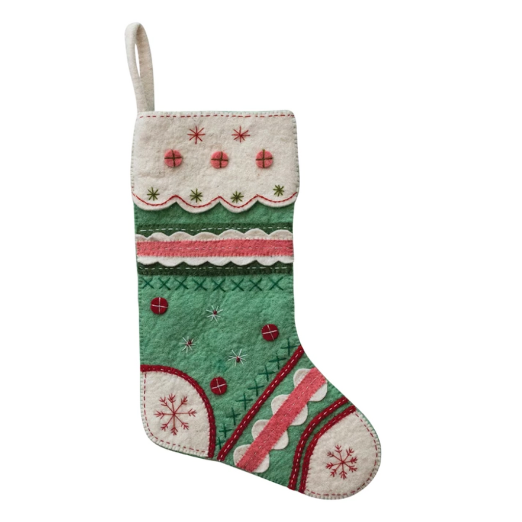 Green Felt Embroidered Stocking - Freshie & Zero Studio Shop