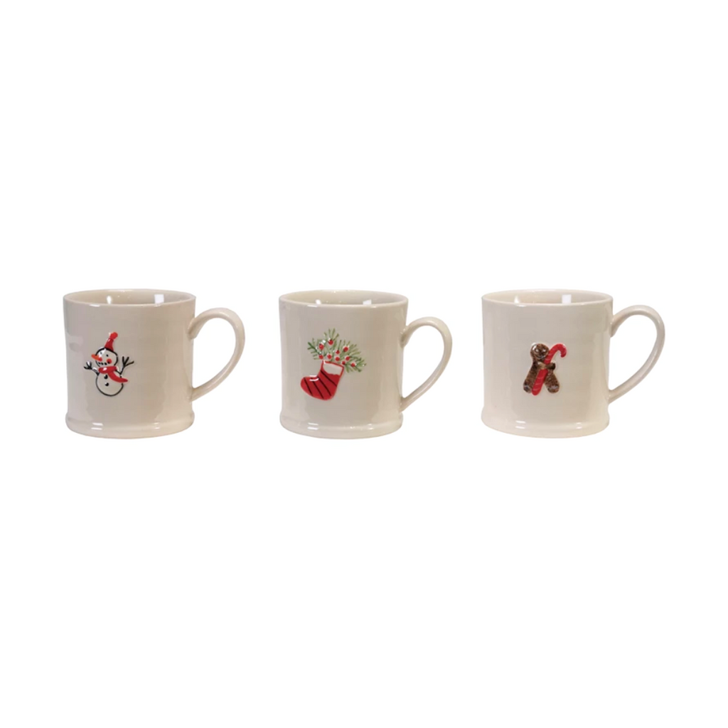 Small Stoneware Embossed Holiday Mugs - Freshie & Zero Studio Shop