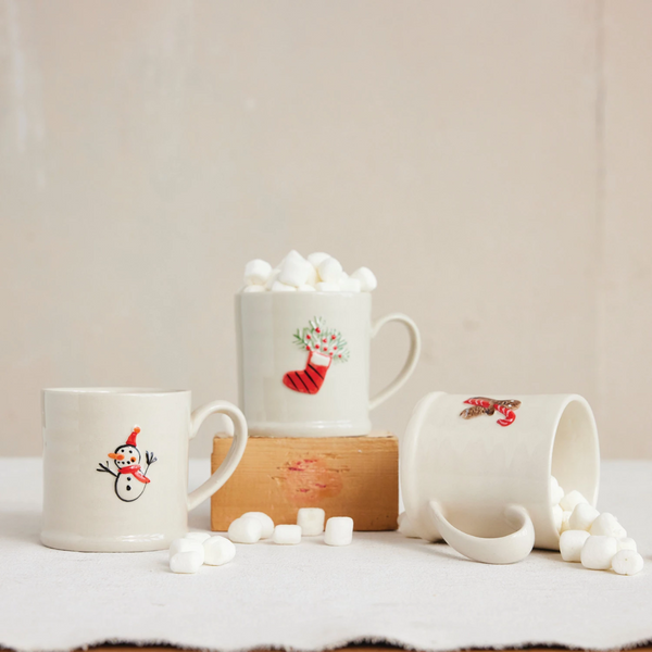 Small Stoneware Embossed Holiday Mugs - Freshie & Zero Studio Shop