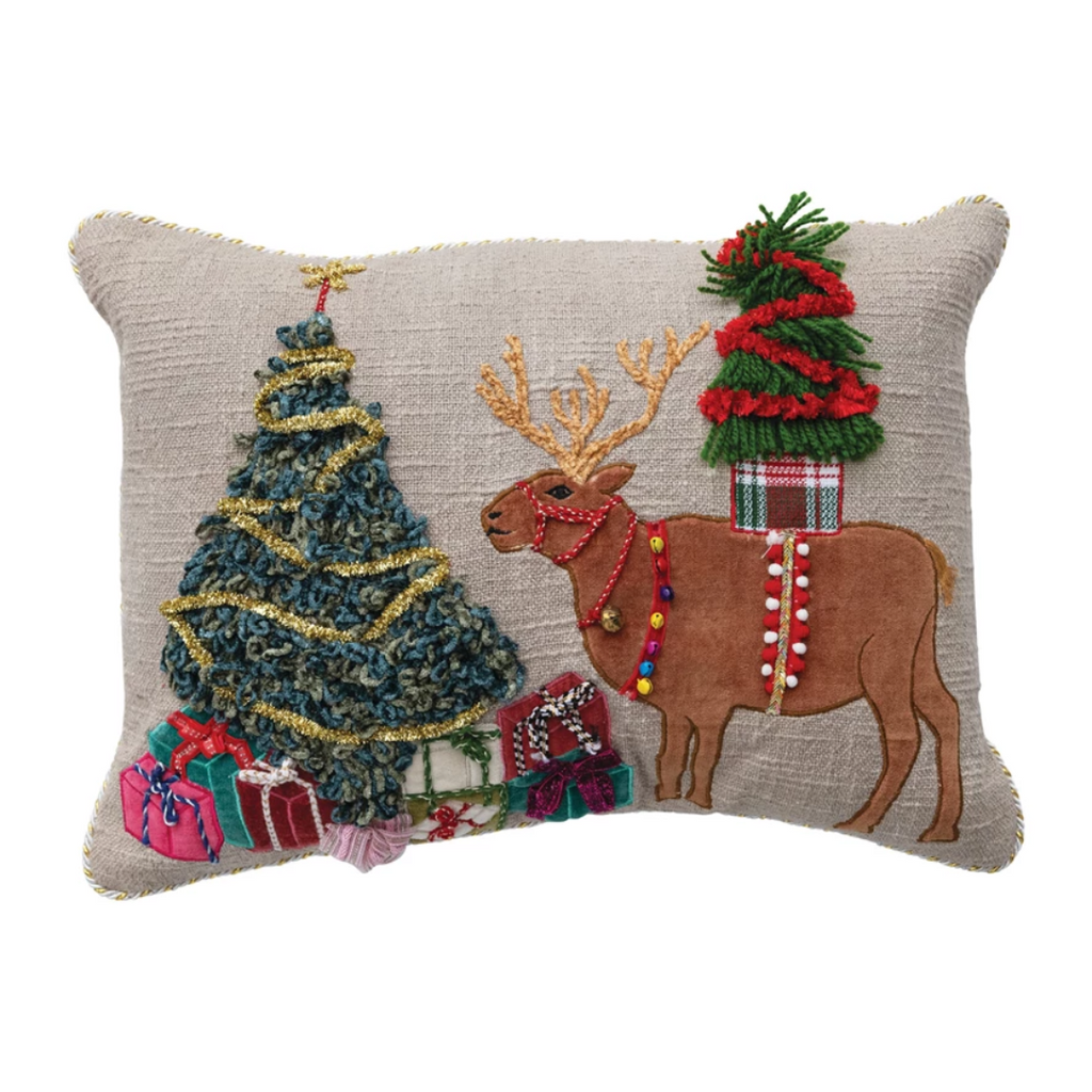Reindeer and Christmas Tree Decorative Pillow - Freshie & Zero Studio Shop
