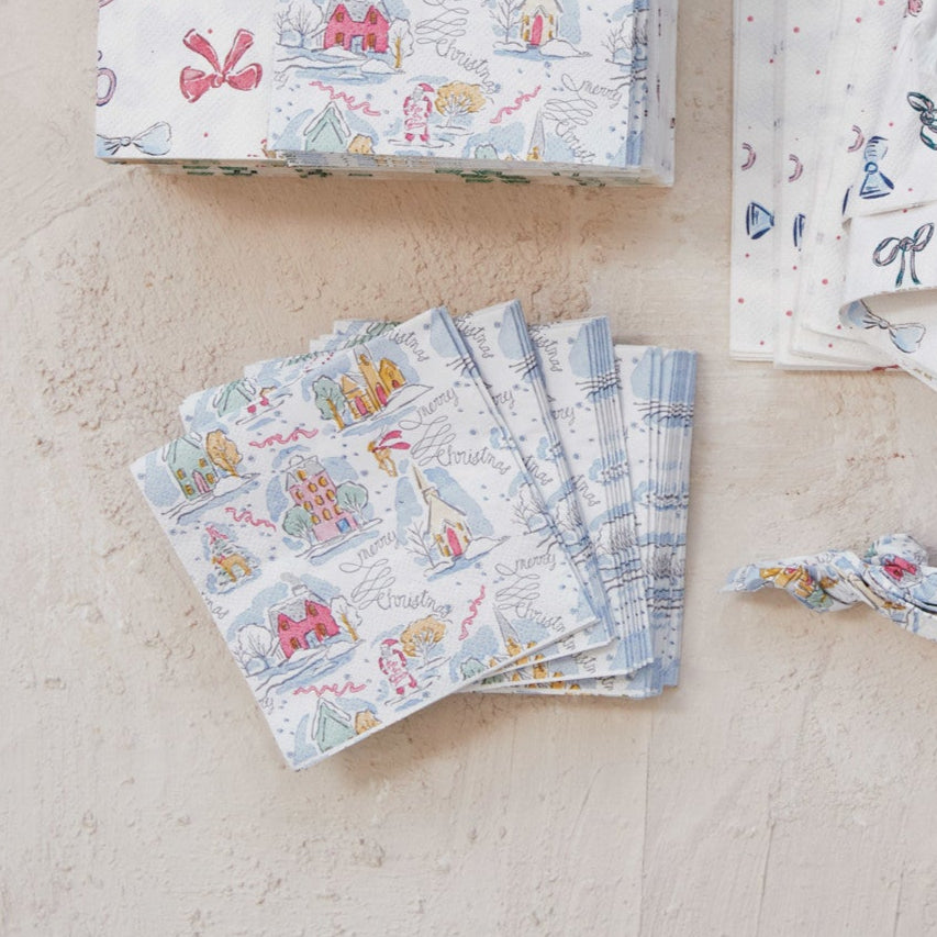 Paper Cocktail Napkins | Illustrated Winter Houses - Freshie & Zero Studio Shop