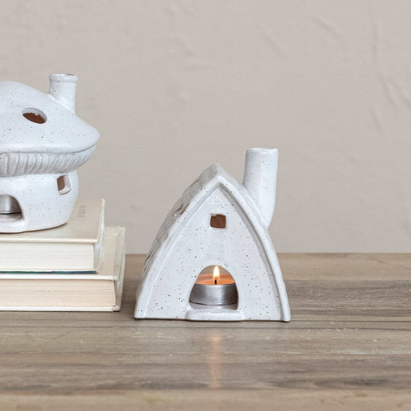 Stoneware House Shaped Tealight/Incense Holder - Freshie & Zero Studio Shop