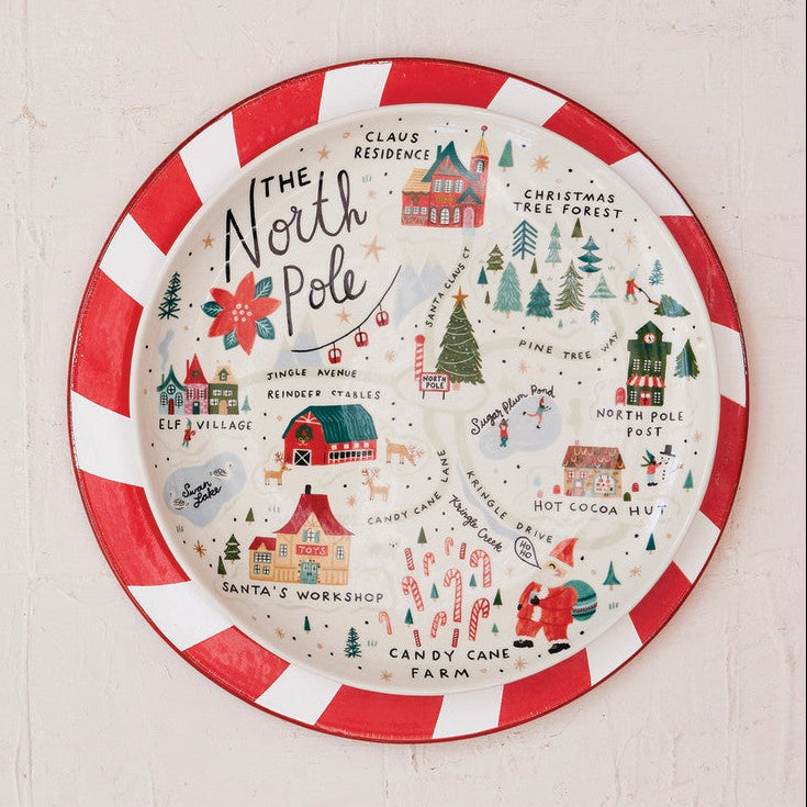Map of North Pole Large Stoneware Dinner Plate - Freshie & Zero Studio Shop