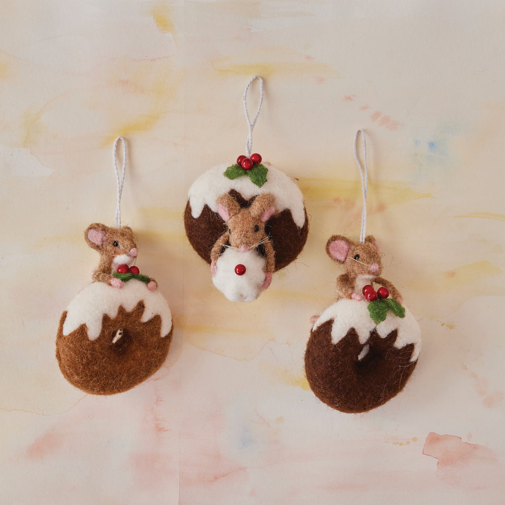 Wool Felt Mouse on Donut Holiday Ornament - Freshie & Zero Studio Shop