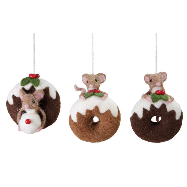 Wool Felt Mouse on Donut Holiday Ornament - Freshie & Zero Studio Shop