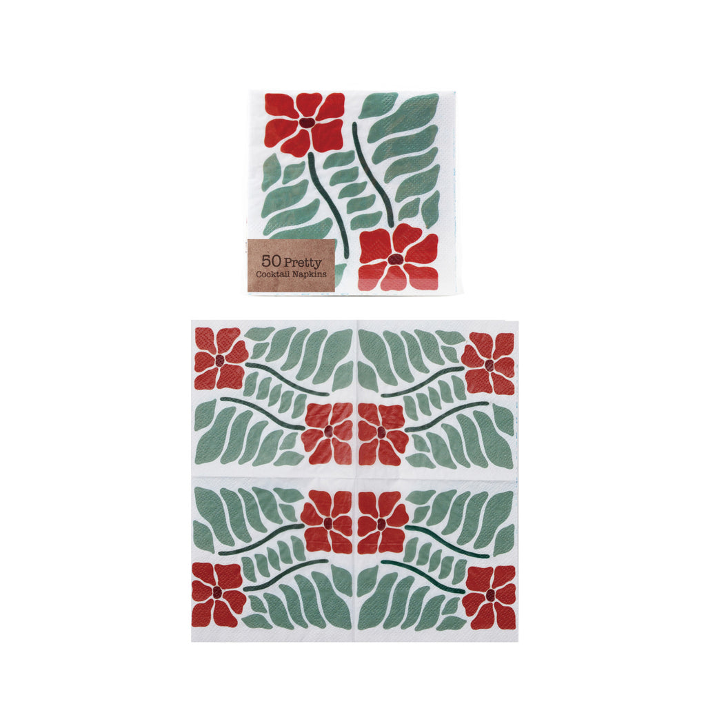 Paper Cocktail Napkins | Red Poinsettias - Freshie & Zero Studio Shop