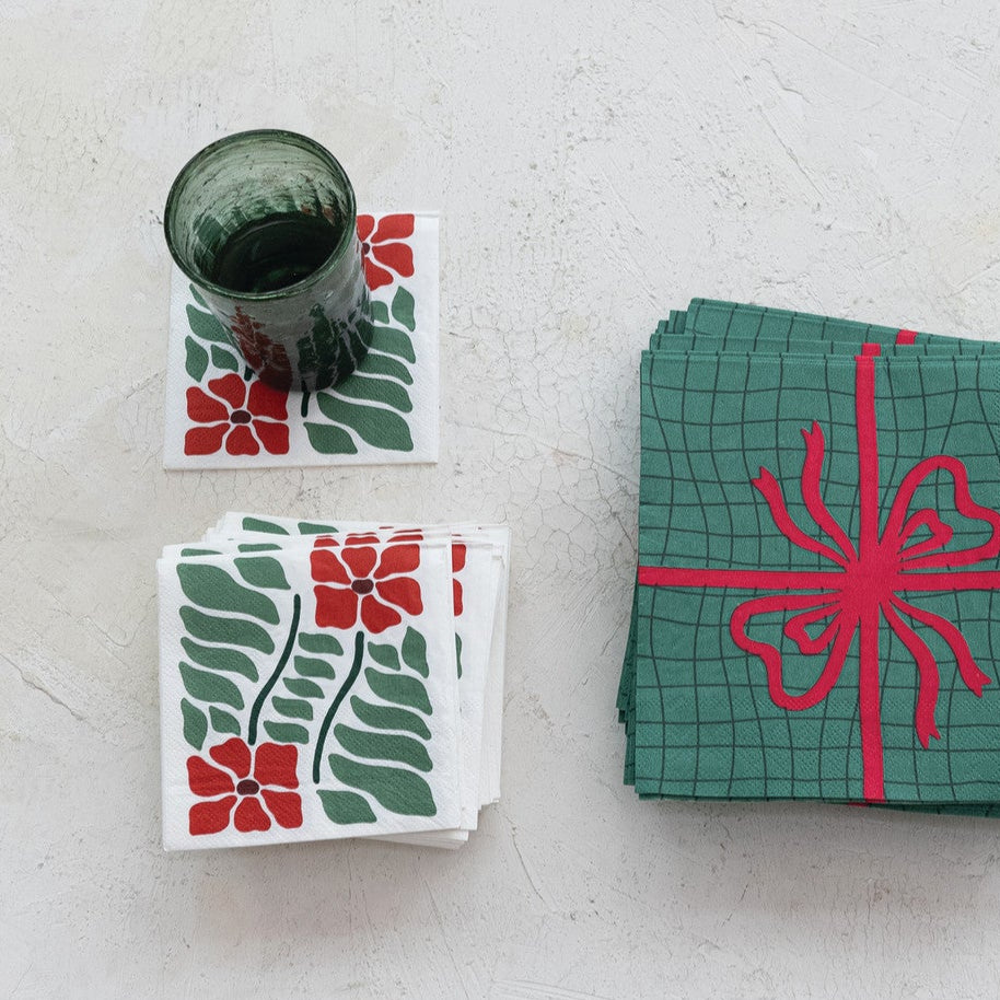 Paper Cocktail Napkins | Red Poinsettias - Freshie & Zero Studio Shop