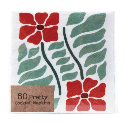 Paper Cocktail Napkins | Red Poinsettias - Freshie & Zero Studio Shop