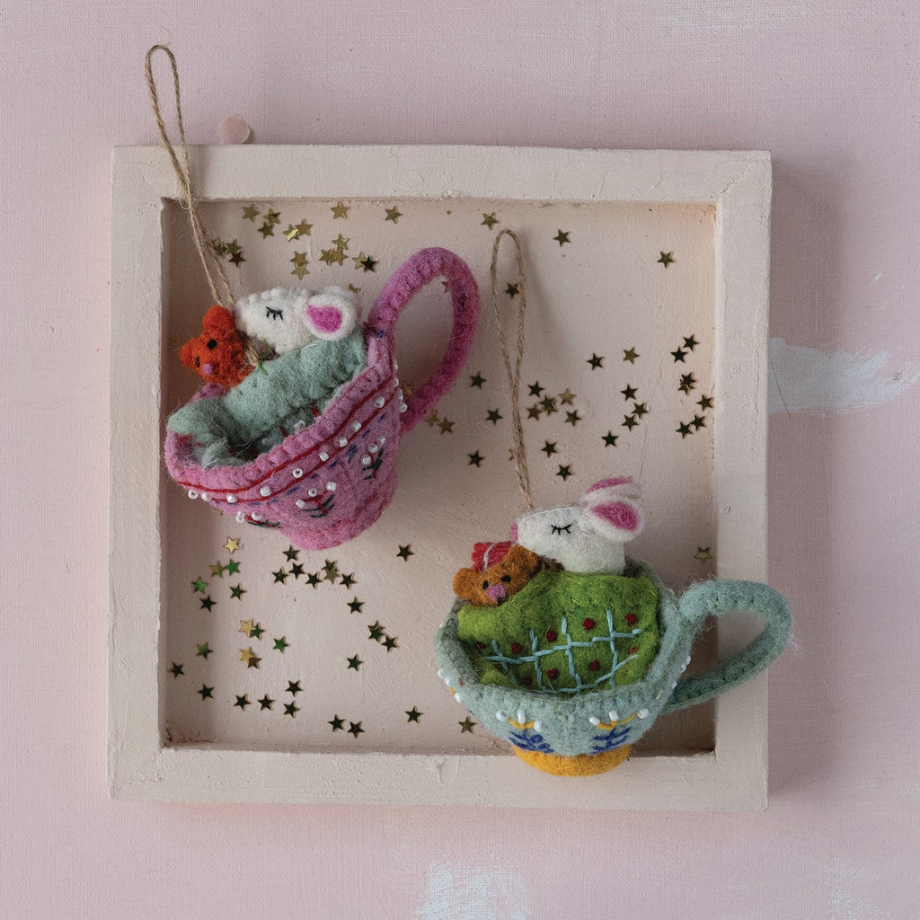 Felt Mouse In Teacup Ornaments - Freshie & Zero Studio Shop