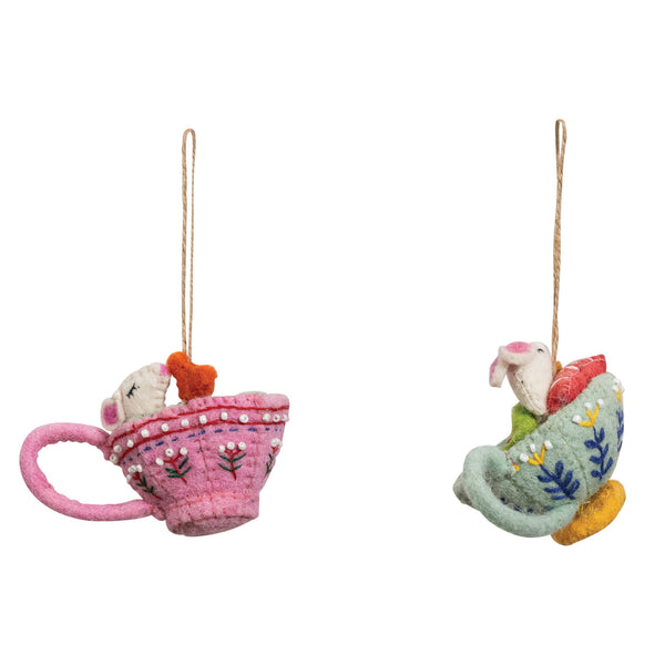 Felt Mouse In Teacup Ornaments - Freshie & Zero Studio Shop