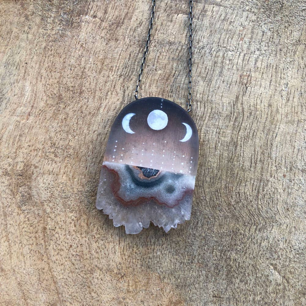 Sunset Moons, Hand Painted Amethyst Necklace by Fernworks - Freshie & Zero Studio Shop