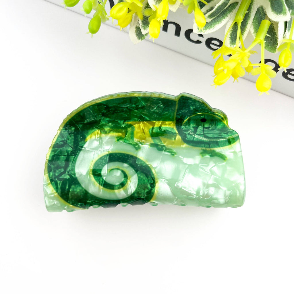 Green Lizard Hair Claw Clip: Yellow-bellied lizard - Freshie & Zero Studio Shop