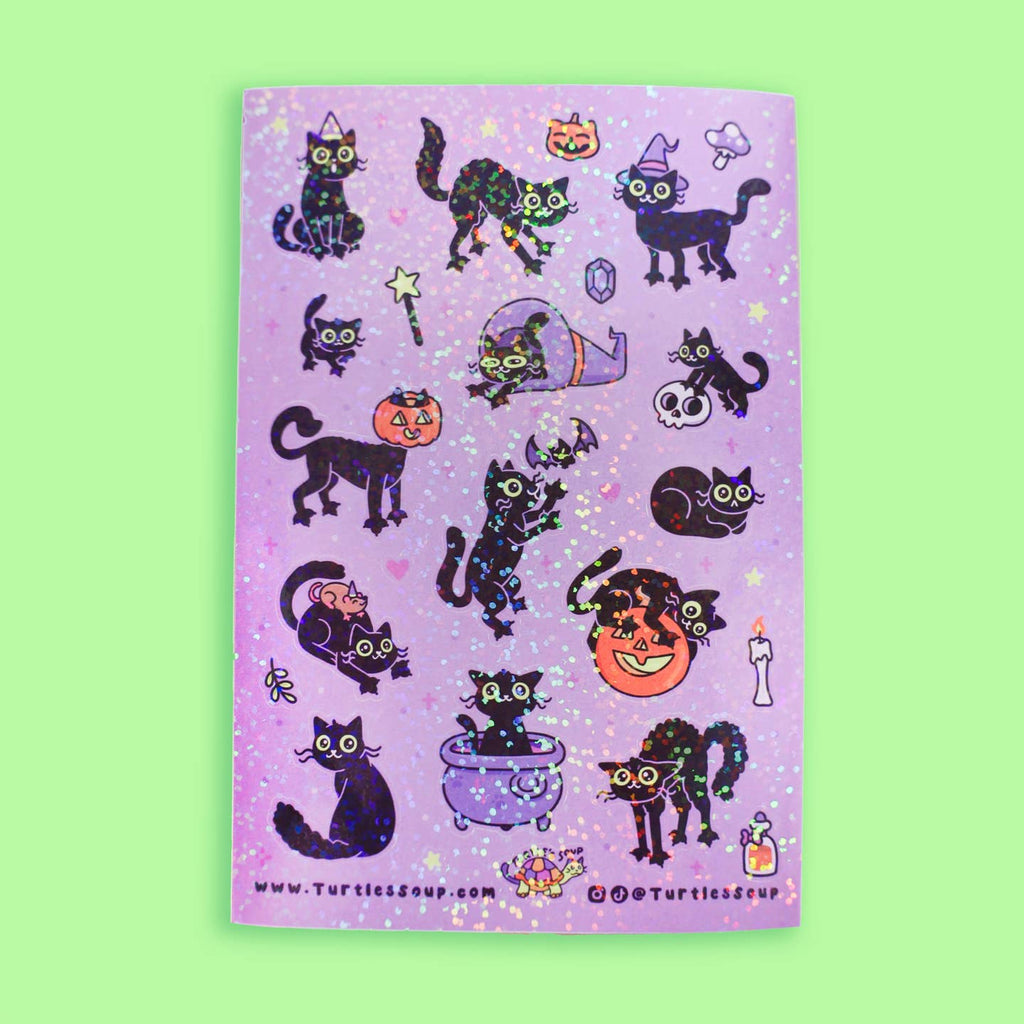 Black Halloween Cats Sparkly Sticker Sheet - Freshie & Zero Studio Shop
