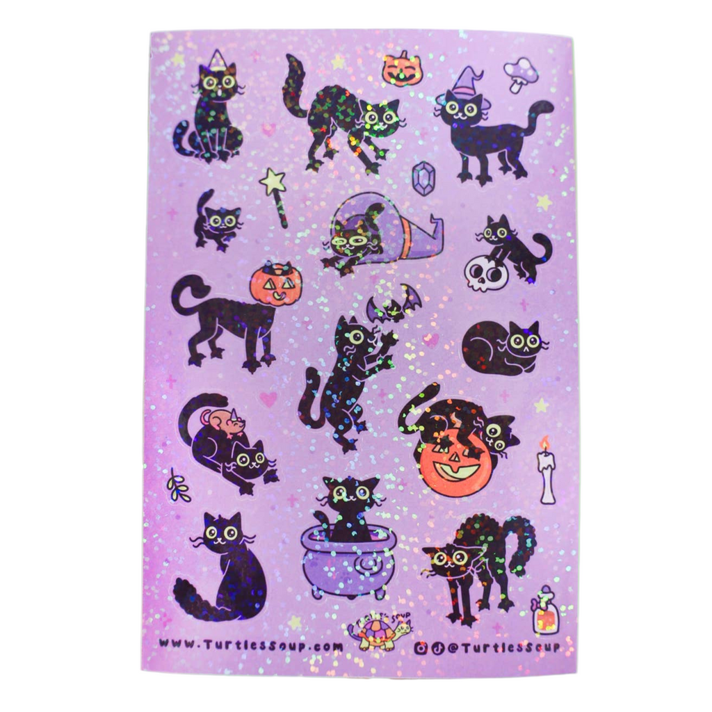Black Halloween Cats Sparkly Sticker Sheet - Freshie & Zero Studio Shop