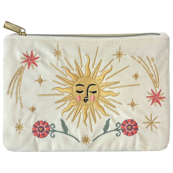 Punch Studio Starlit Sun beaded and embroidered velvet pouch with intricate star designs and decorative embellishments.