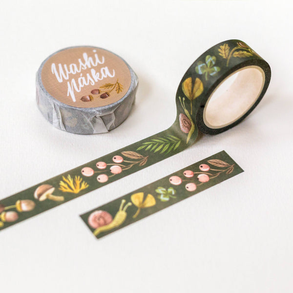 Watercolor Forest Floor Washi Tape by Wild Pencil Studio featuring nature-inspired watercolor forest design.