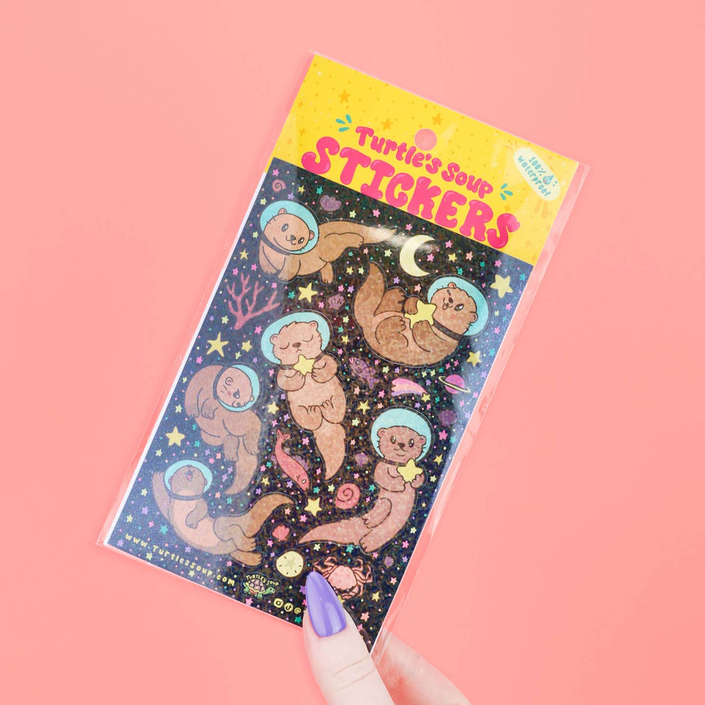 Space Otters Sparkly Sticker Sheet - Freshie & Zero Studio Shop