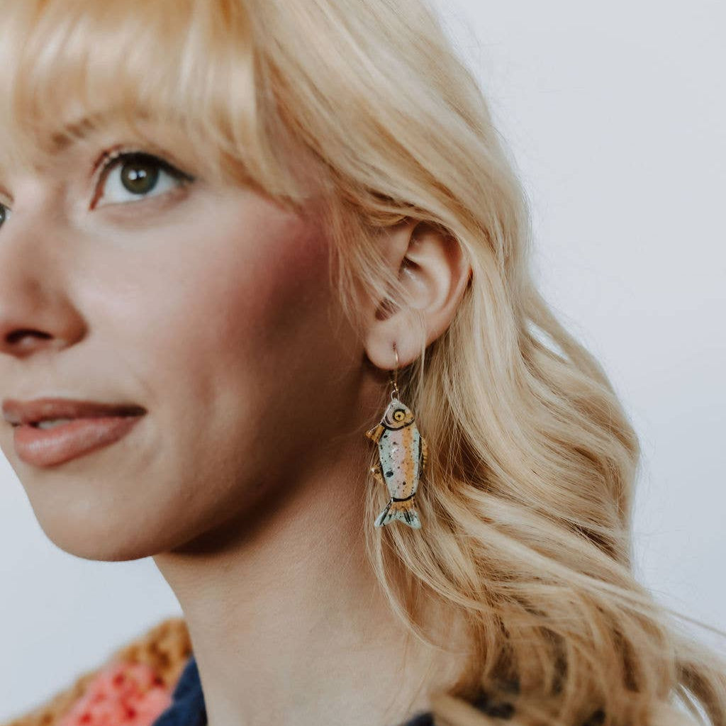 Rainbow trout Handmade Ceramic Statement Earrings - Freshie & Zero Studio Shop