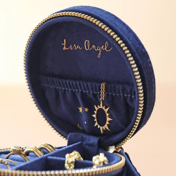 Starry Night Printed Velvet Round Jewelery Case in Navy - Freshie & Zero Studio Shop