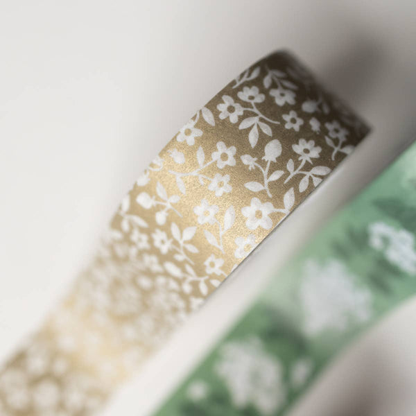 Decorative Sunlit Garden Washi Tape by Botanica Paper Co., featuring floral patterns on semi-transparent paper tape.