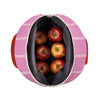 Pink striped Fluf lunch bag with zipper closure, featuring a compact design and adjustable strap, ideal for carrying meals.