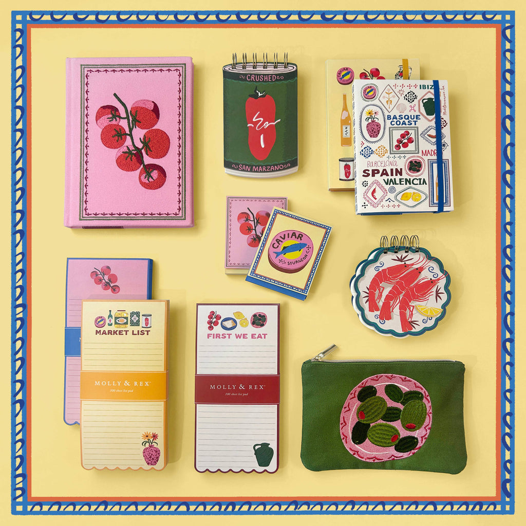 Punch Studio Mediterranean Eat magnetic list pad with colorful Mediterranean food illustrations