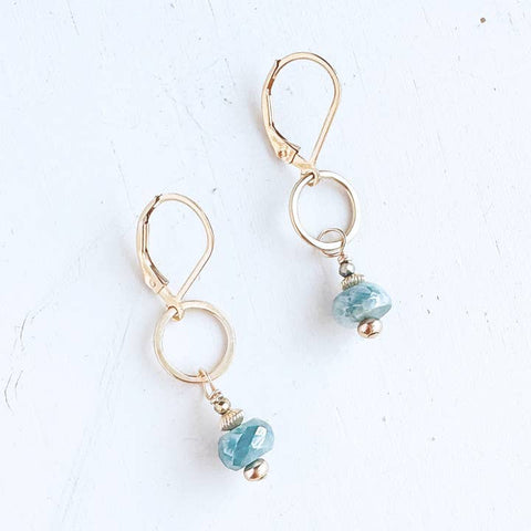Lagoon blue gemstone drop earrings by Freshie & Zero featuring elegant dangling design and vibrant blue stones.