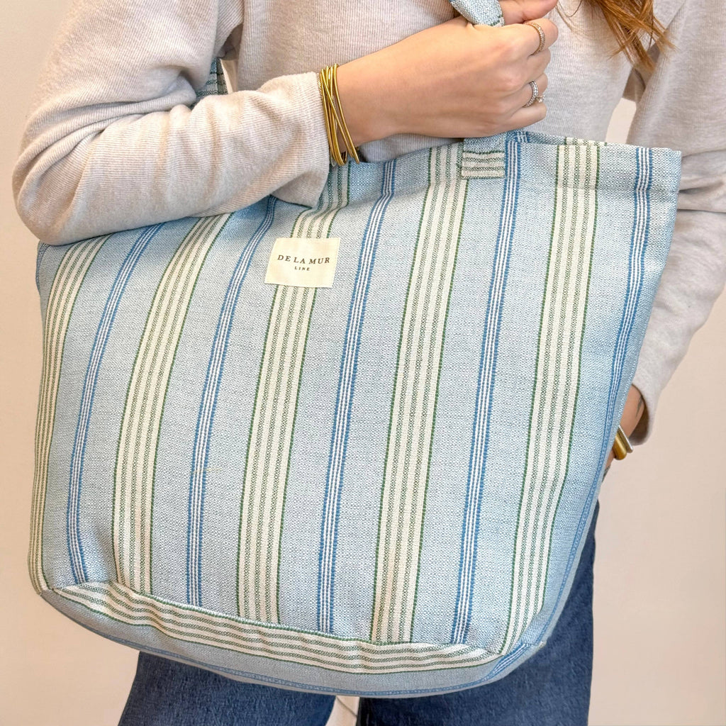 Large Zippered Bag: Beachy Blue Stripe - Freshie & Zero Studio Shop