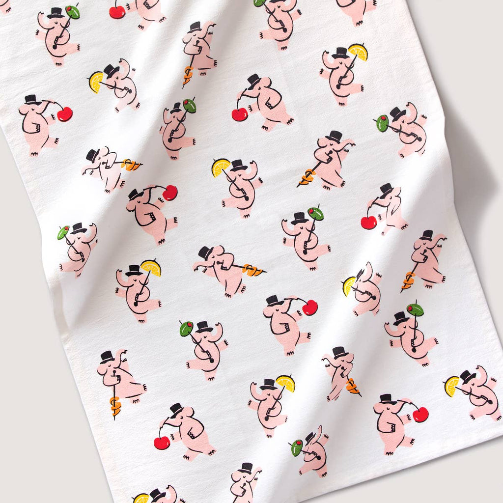 Pink Elephants Flour Sack Tea Towel - Freshie & Zero Studio Shop