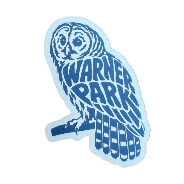 Warner Park Owl vinyl sticker by Sketch Comfort, detailed illustration of an owl for decorating laptops, water bottles, or notebooks.
