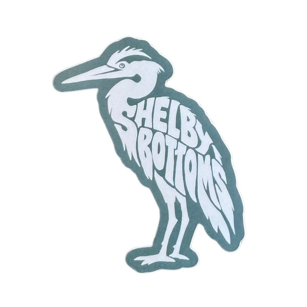 Shelby Bottoms Heron vinyl sticker by Sketch Comfort featuring a detailed heron illustration on durable outdoor decal