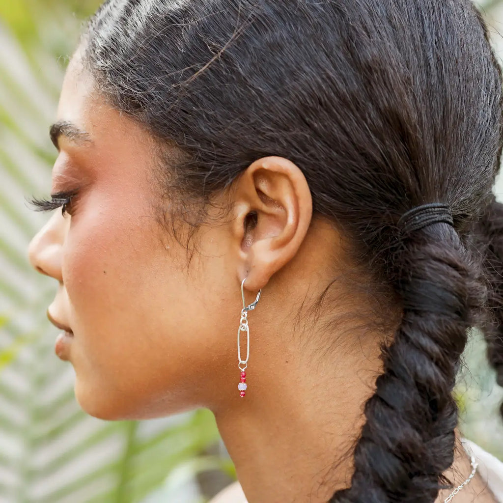 Silver Argan Drop Earrings - lavender + cherry red - Freshie & Zero Studio Shop