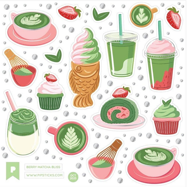 Berry Matcha Bliss Sticker Sheet by Pipsticks - Freshie & Zero Studio Shop