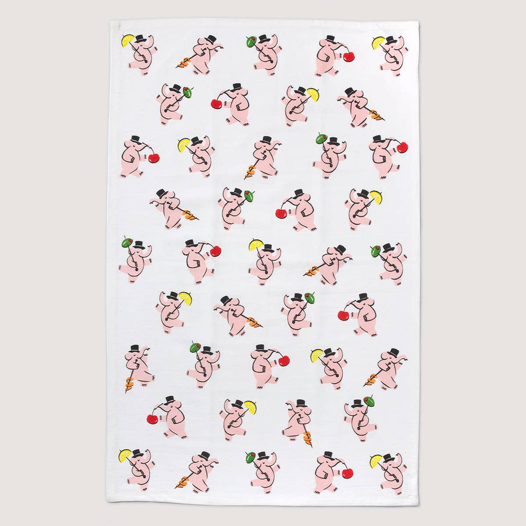 Pink Elephants Flour Sack Tea Towel - Freshie & Zero Studio Shop