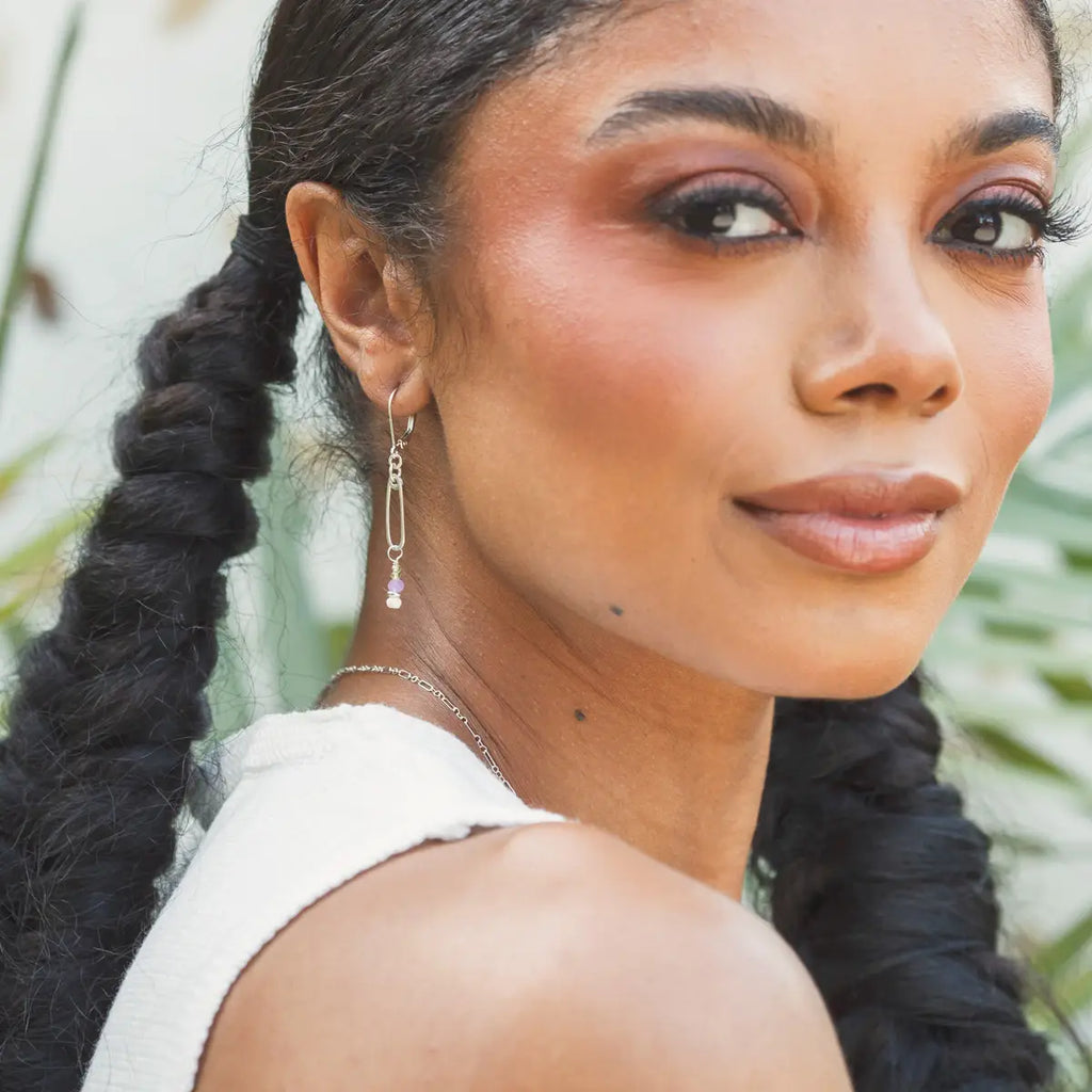 Silver Argan Drop Earrings - lavender + green - Freshie & Zero Studio Shop