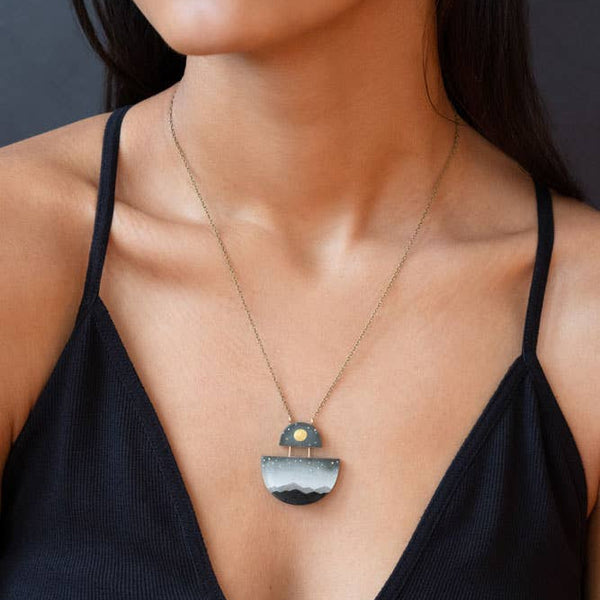 Full Gold Moon, Hand Painted Pendant Necklace by Fernworks - Freshie & Zero Studio Shop