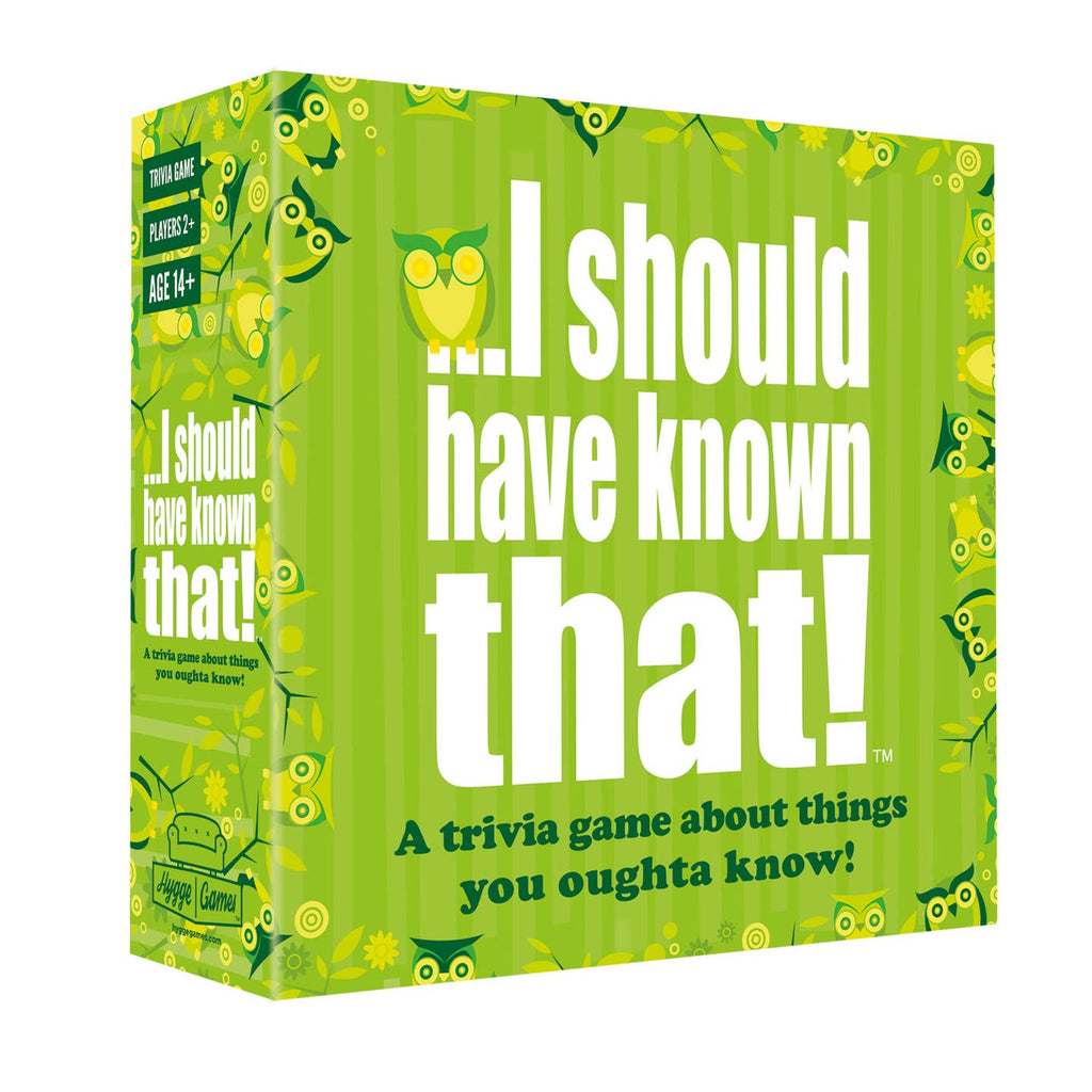 Hygge Games I Should Have Known That! trivia game box with colorful question mark design