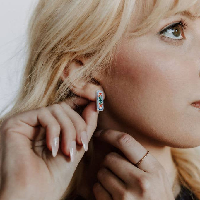 Handpainted Floral Bar Ceramic Stud Earrings - Freshie & Zero Studio Shop