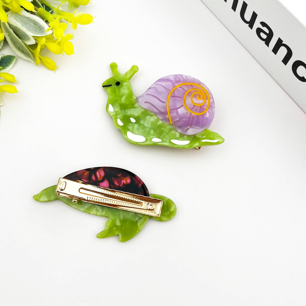 Turtle & Snail Alligator Barrette, Whimsical Side Hair Clip: Snail - Freshie & Zero Studio Shop