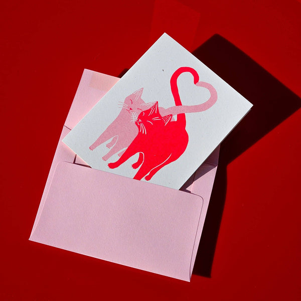 Love Cats Pink and Red Risograph Card - Freshie & Zero Studio Shop