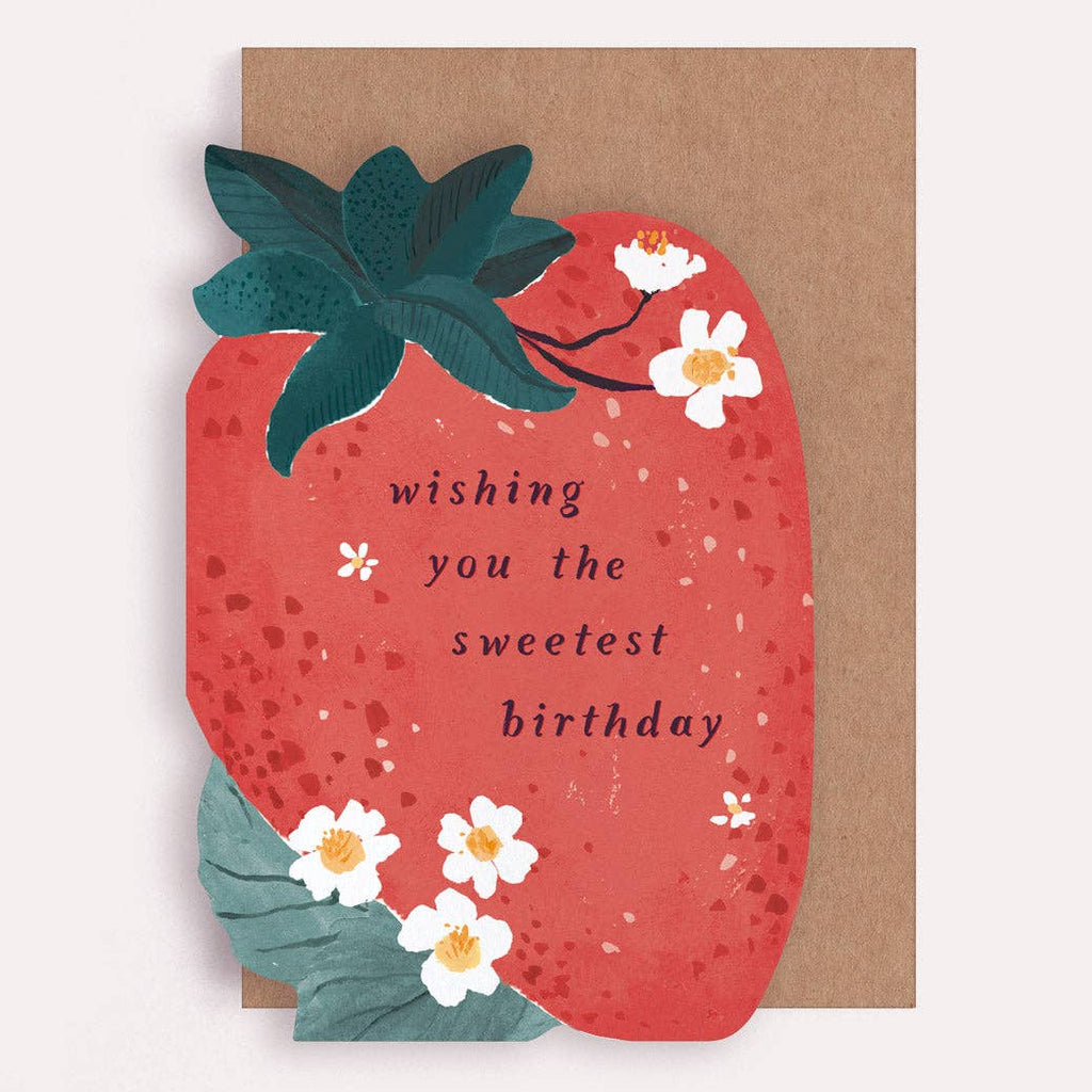 Sweet strawberry birthday card from Sister Paper Co. with colorful strawberry illustrations for celebrating special days.